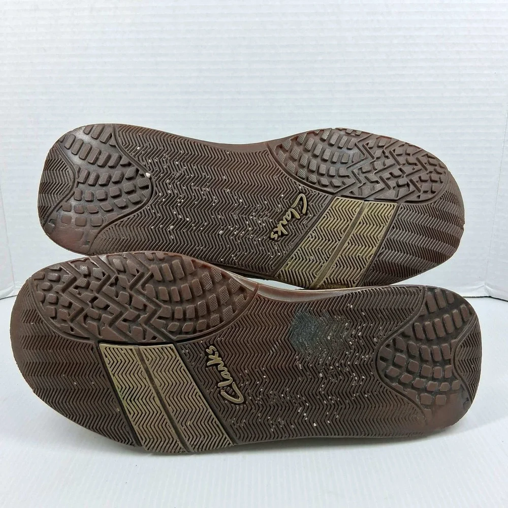 Clarks Mens 30539 Brown Leather Suede Slip On Loafers Moc Toe Shoes Size 9M